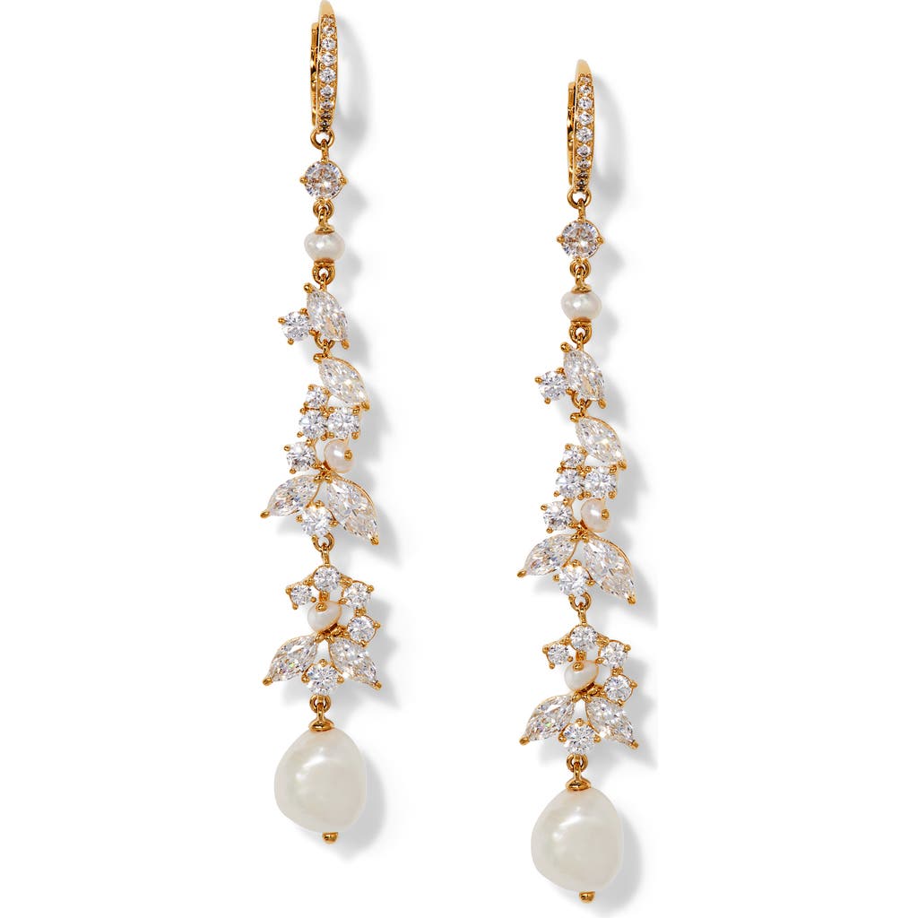NADRI NADRI RAVISH CUBIC ZIRCONIA & PEARL LINEAR DROP EARRINGS