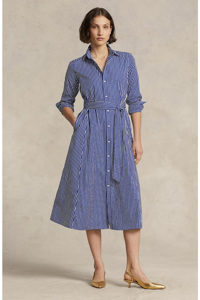 Ashton Long Sleeve Tie Waist Shirtdress, Alternate, color, 1073B BRIGHT NAVY/ WHITE