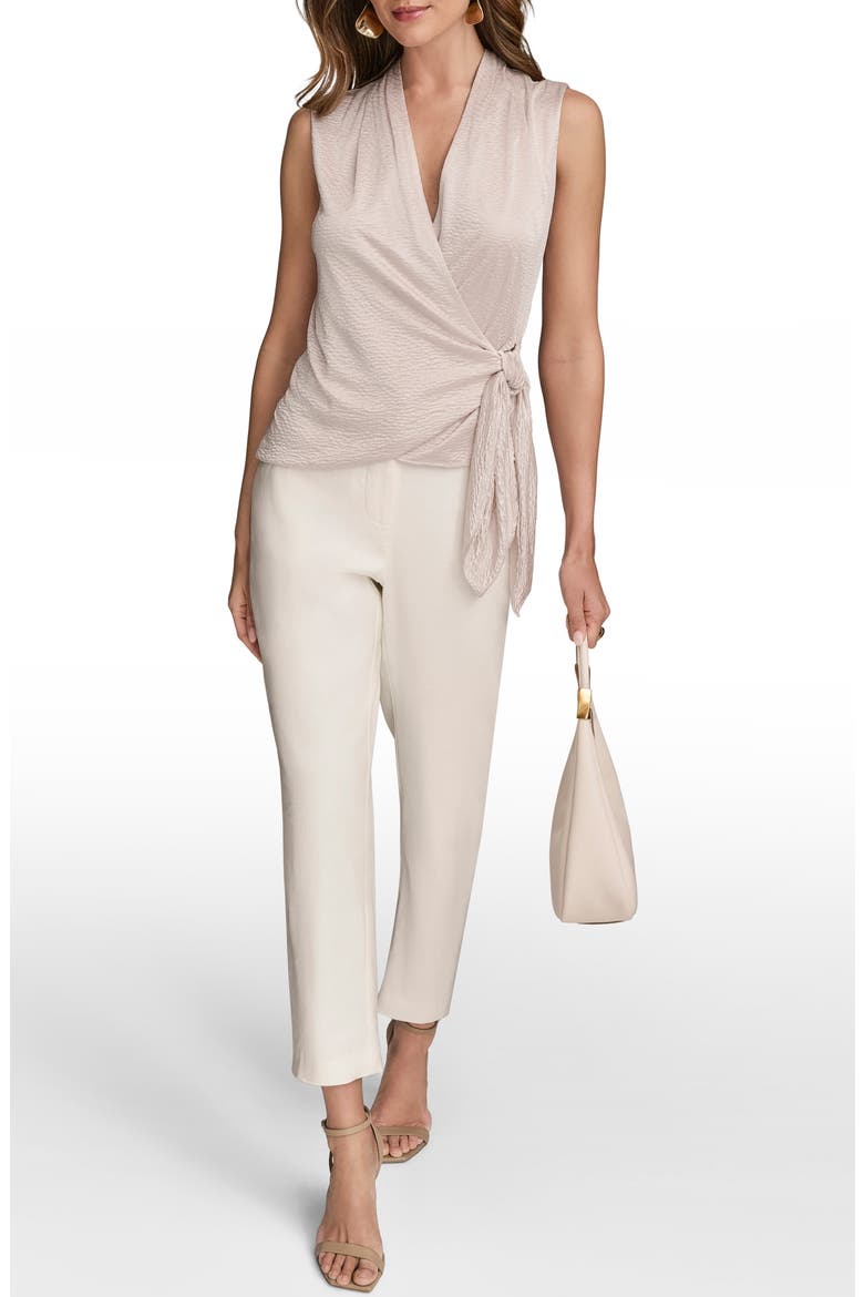 Textured Satin Sleeveless Wrap Top, Alternate, color, SAND