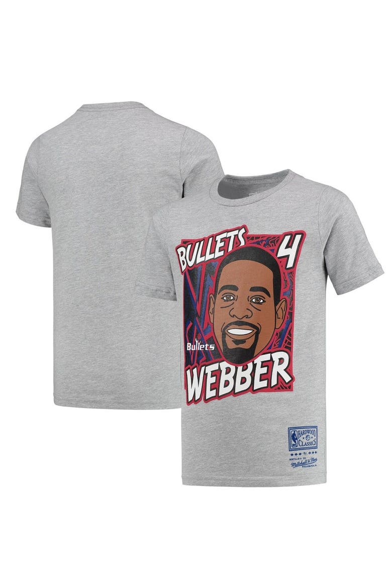 Youth Mitchell & Ness Chris Webber Heathered Gray Washington Bullets Hardwood Classics King of the Court Player T-Shirt, Main, color, Heather Gray