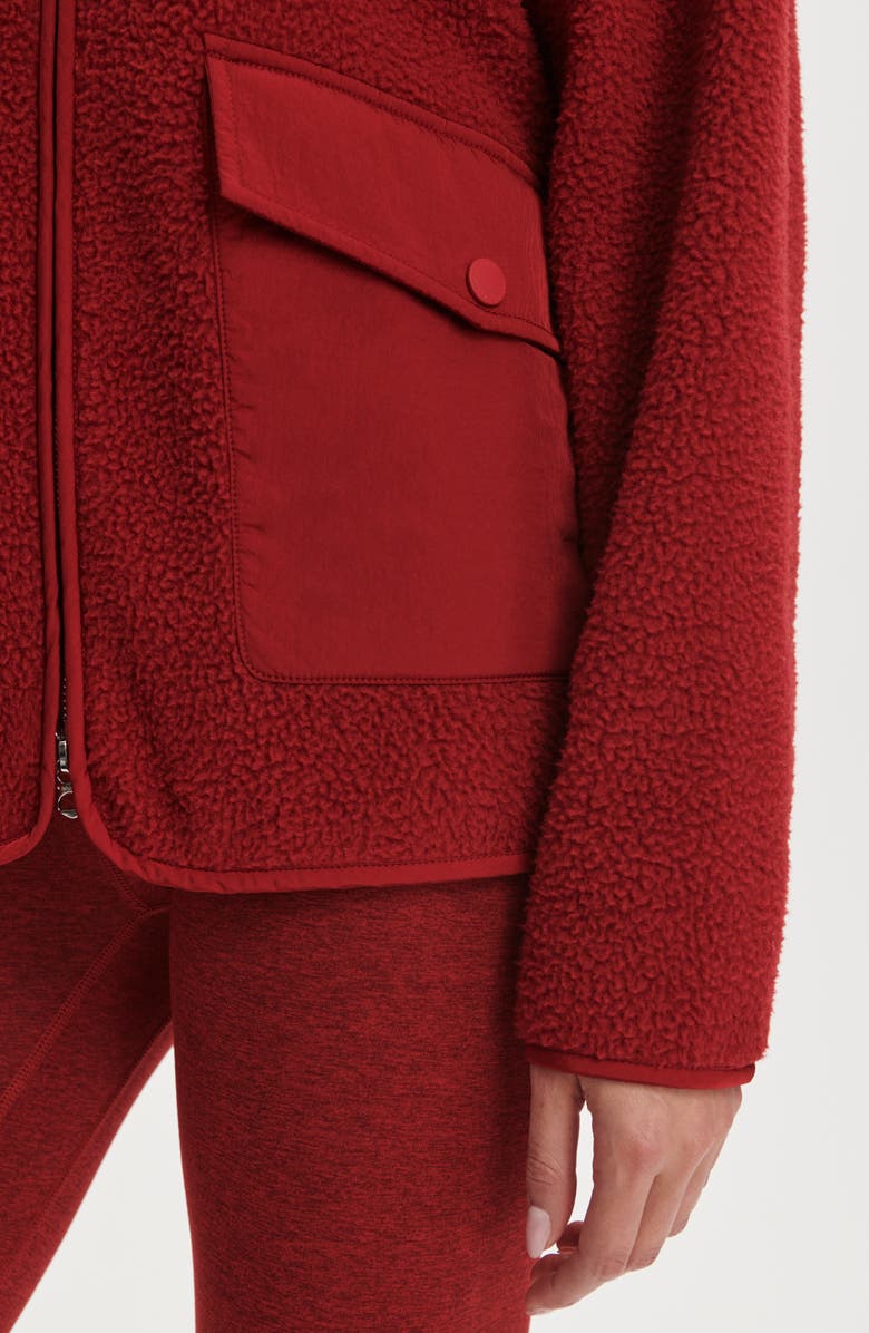Varley Marina Collarless High Pile Fleece Jacket, Alternate, color, Red Dahlia