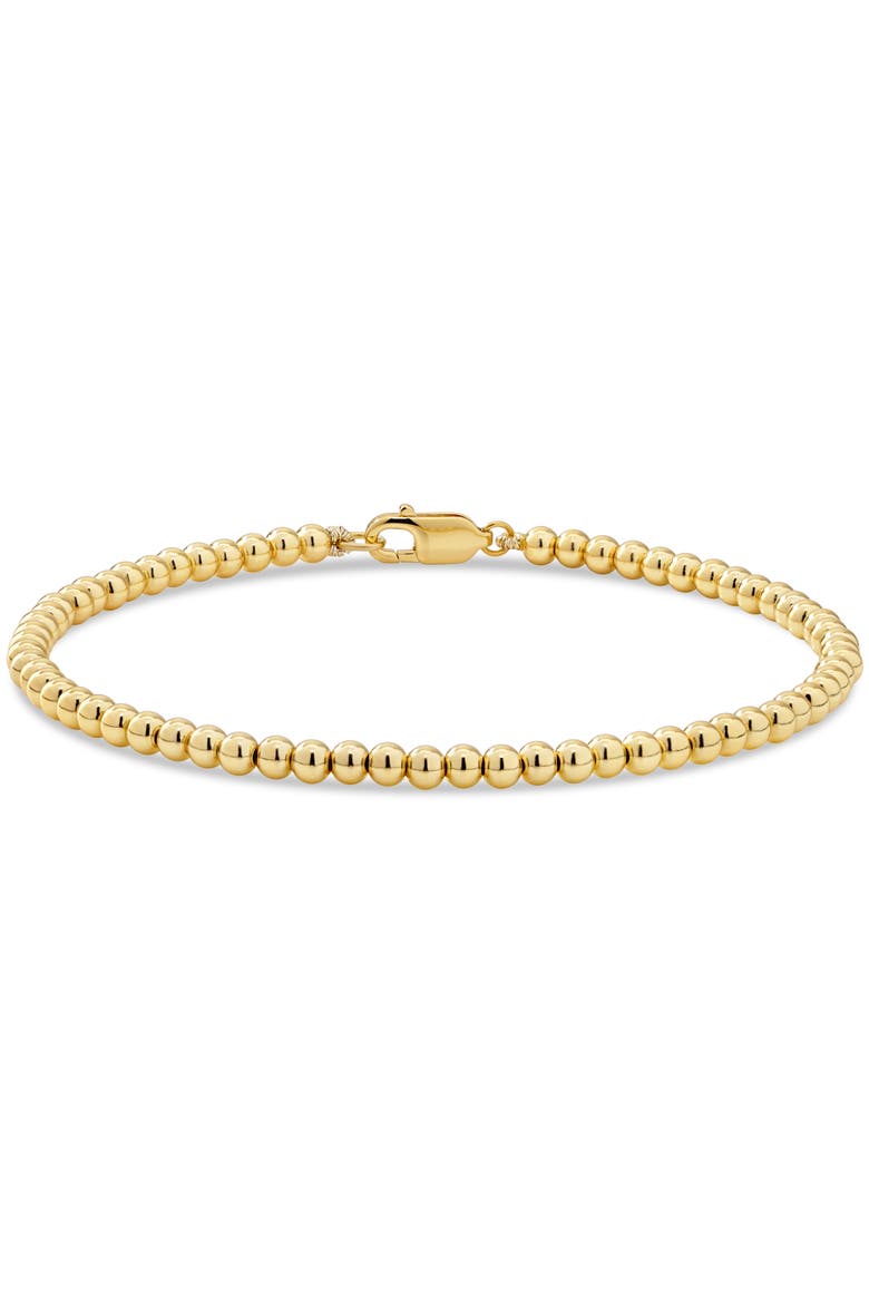 3mm Beaded Ball Chain Bracelet in Gold Plated Sterling Silver, Main, color, Yellow Gold