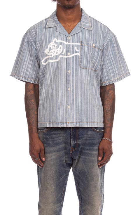 Float Running Dog Denim Graphic Camp Shirt