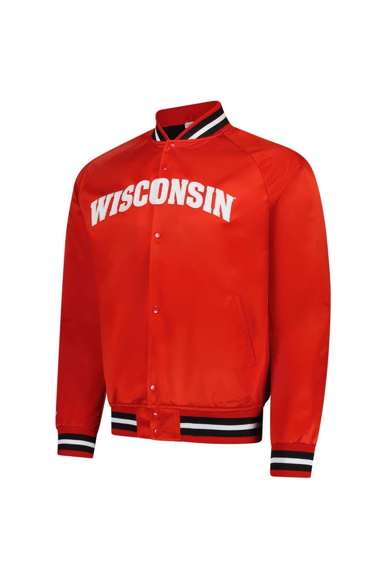 Men's Mitchell & Ness Red Wisconsin Badgers Lightweight Satin Raglan Full-Snap Jacket, Alternate, color, Red