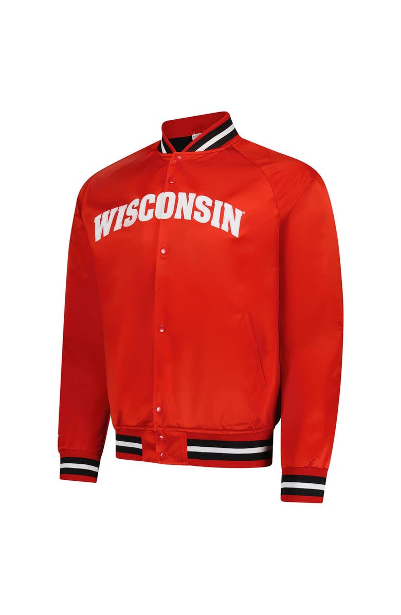 Mitchell 
Ness Men
s Mitchell 
Ness Red Wisconsin Badgers Lightweight Satin Raglan Full-Snap Jacket, Alternate, color, Red