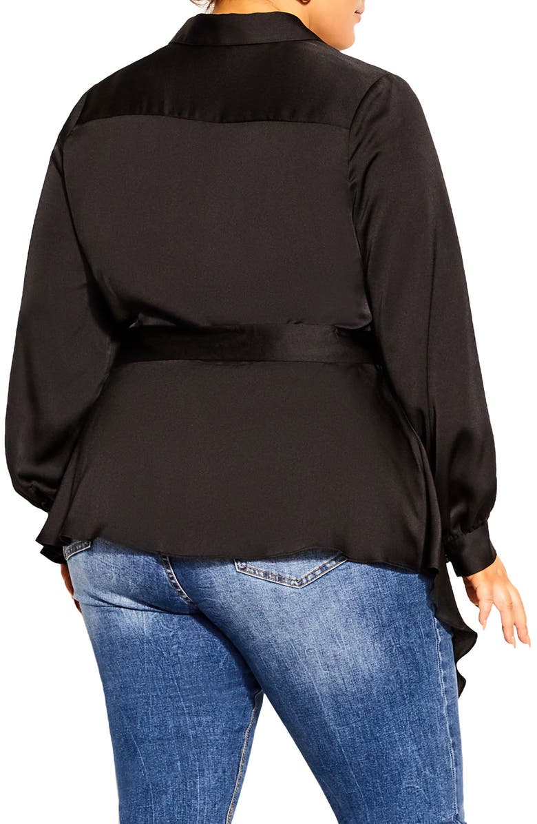 City Chic Tie 'N' Flow Asymmetric Satin Wrap Blouse, Alternate, color,