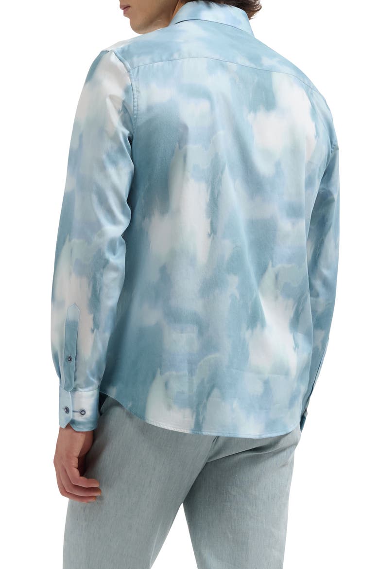 Julian Shaped Fit Cloud Print Stretch Cotton Button-Up Shirt, Alternate, color, SEA SPRAY