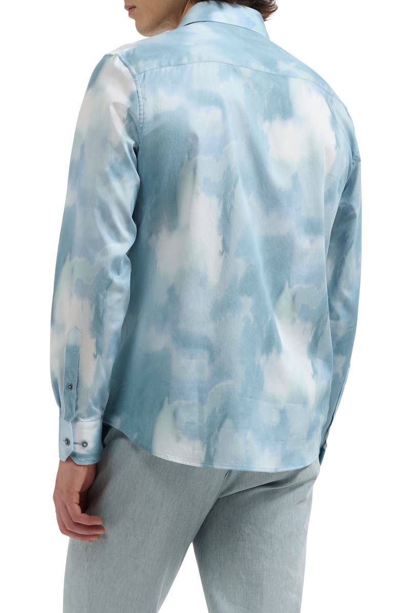 Bugatchi Julian Shaped Fit Cloud Print Stretch Cotton Button-Up Shirt, Alternate, color, Sea Spray