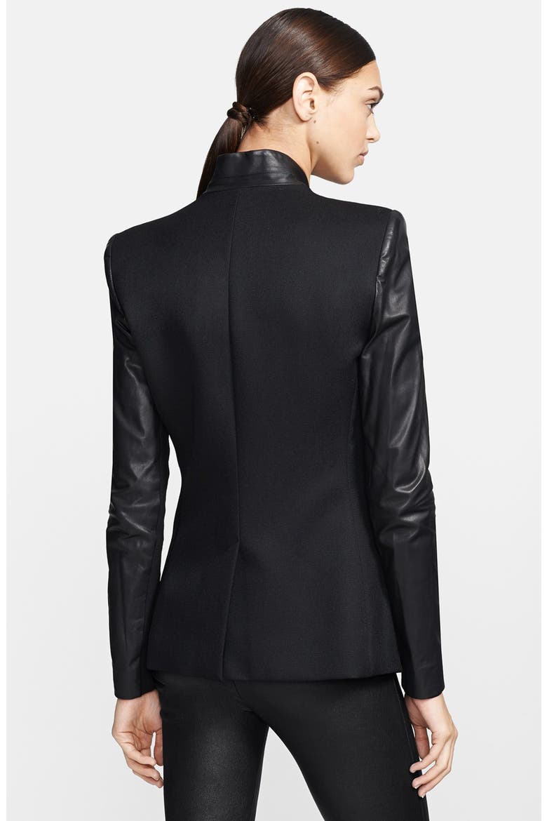 Leather Sleeve Virgin Wool Blazer, Alternate, color, BLACK