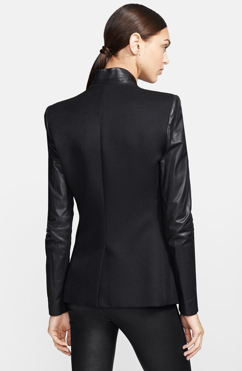 Helmut Lang Leather Sleeve Virgin Wool Blazer, Alternate, color, 