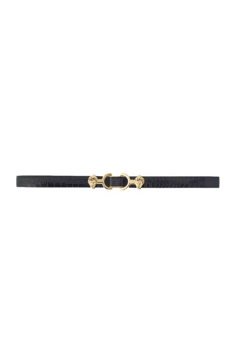 Thin leather belt with lion bit