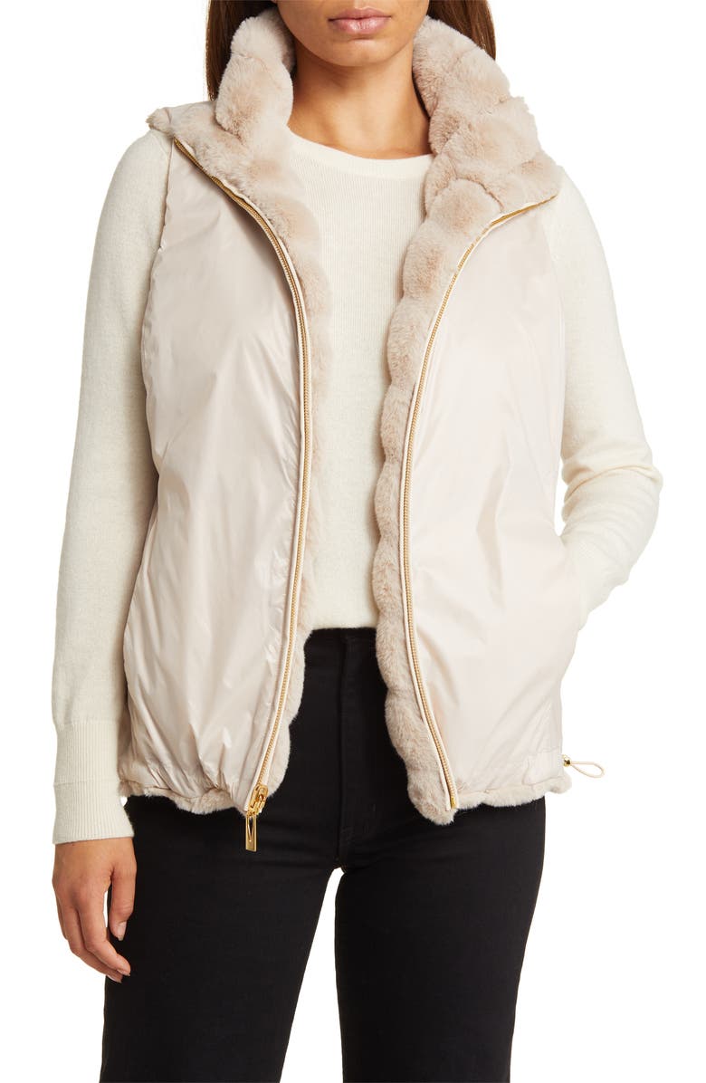 Via Spiga Reversible Faux Fur Vest, Alternate, color, Beige