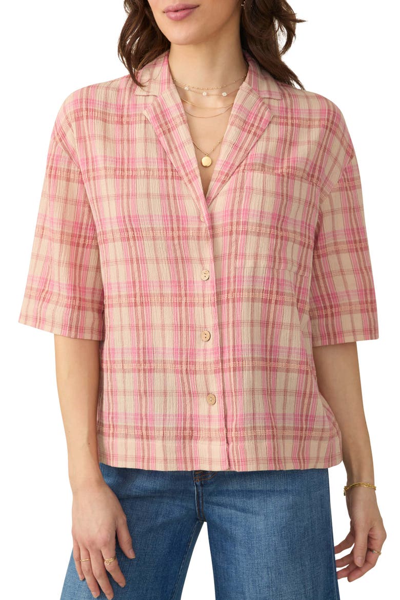 Canyon Haze Plaid Organic Cotton Gauze Camp Shirt, Main, color, TERRACOTTA SUNRISE PLAID