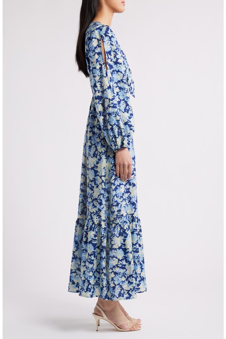 Floral Long Sleeve Tie Front Maxi Dress, Alternate, color, BLUE- GREEN BECCA FLORAL