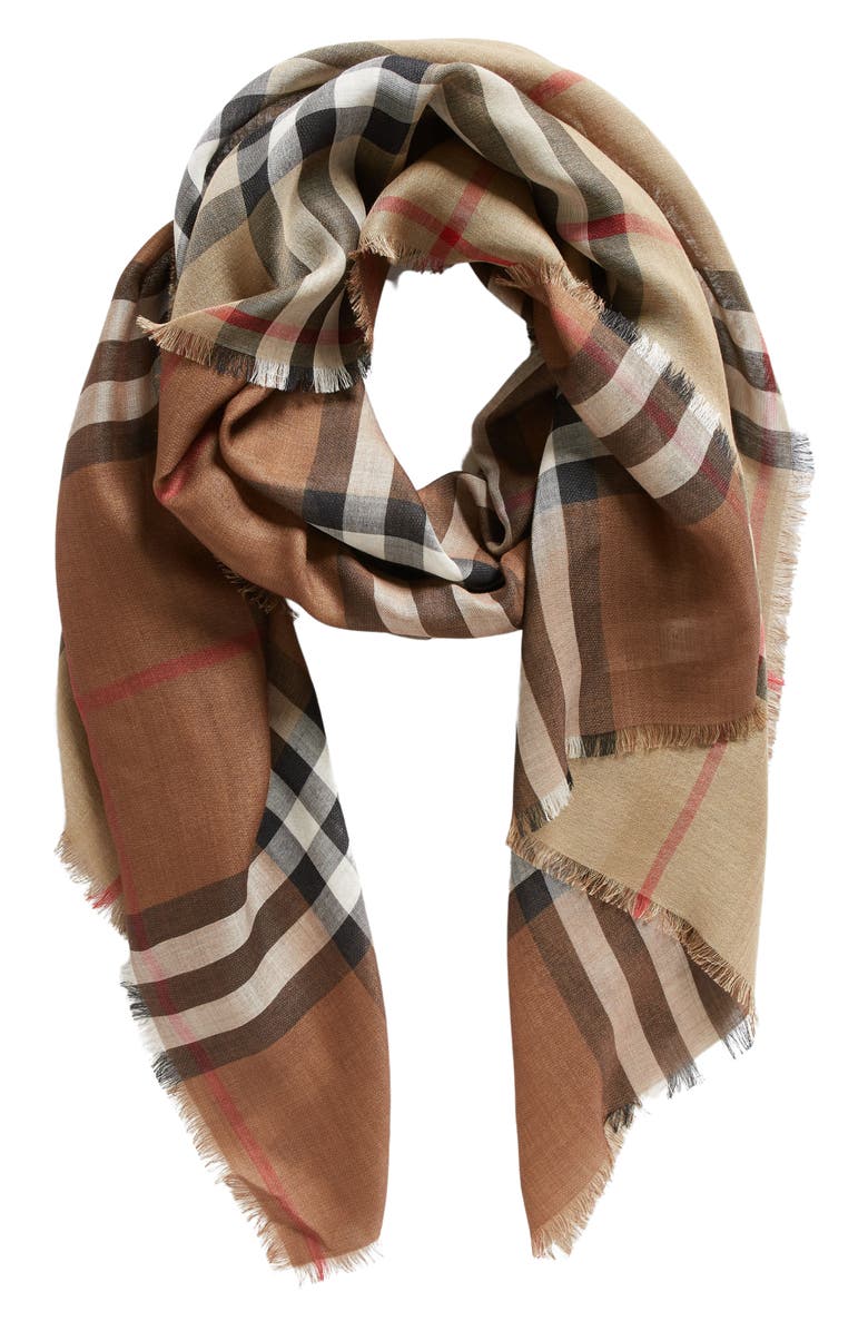 Burberry Giant Check Wool & Silk Scarf, Alternate, color, 