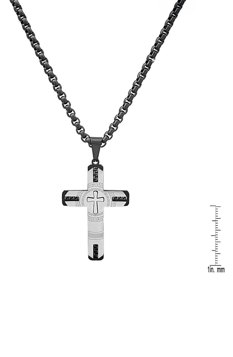 HMY JEWELRY Men's Two-Tone Stainless Steel Etched Cross Pendant Necklace, Alternate, color, 