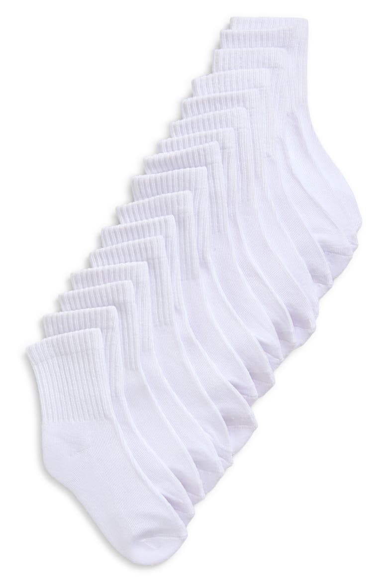 Kids' 8-Pack Cushioned Quarter Socks, Main, color, WHITE