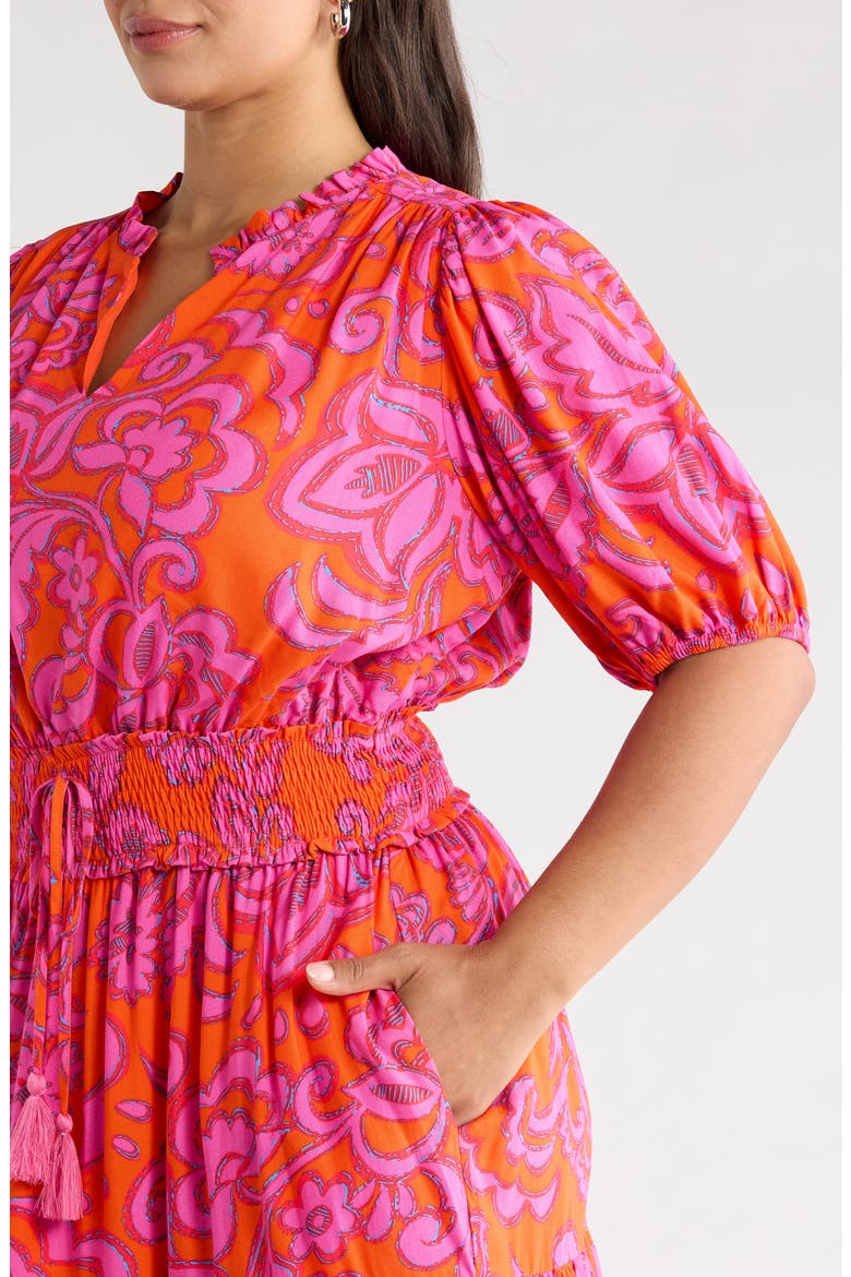 Marinda Floral Jurie Tiered Smocked Waist Top, Alternate, color, ORANGE-FUCHSIA