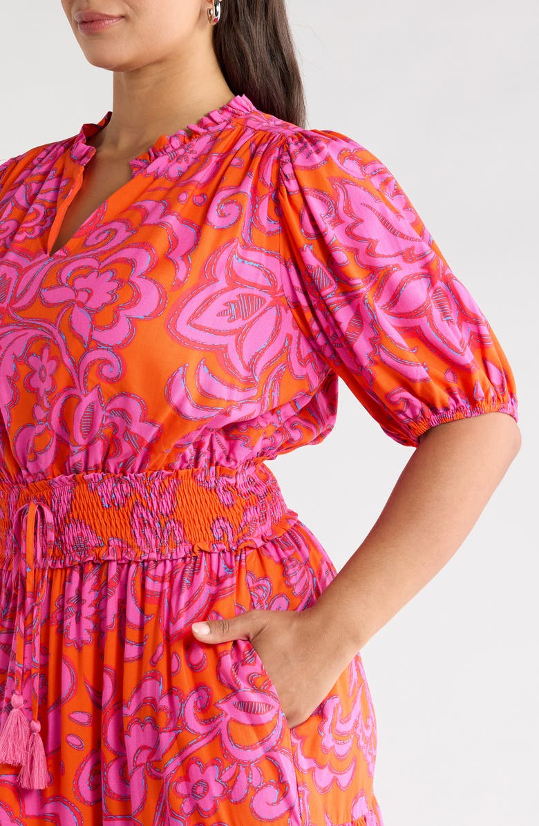SUGARLIPS Marinda Floral Jurie Tiered Smocked Waist Top, Alternate, color, Orange-Fuchsia
