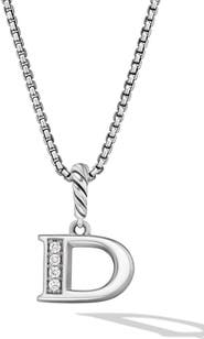 David Yurman Pavé Initial Pendant Necklace in Sterling Silver with Diamond