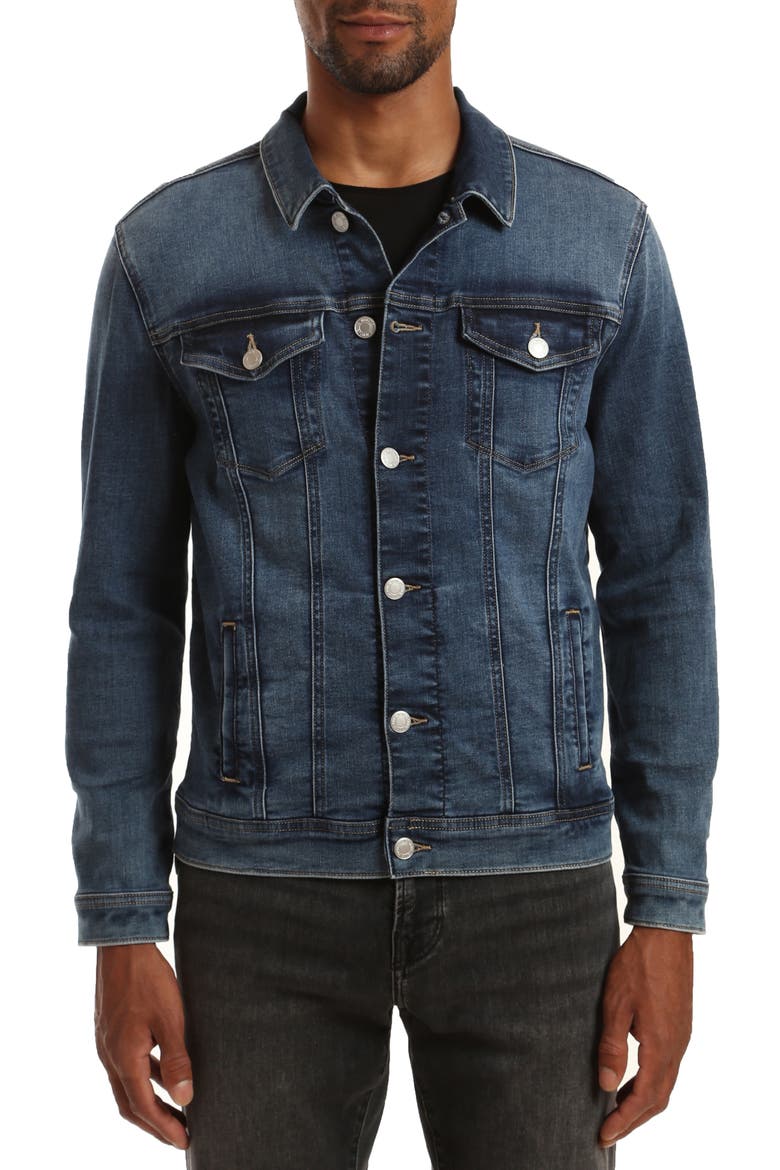 Frank Denim Trucker Jacket, Main, color, DARK FOGGY FEATHER BLUE