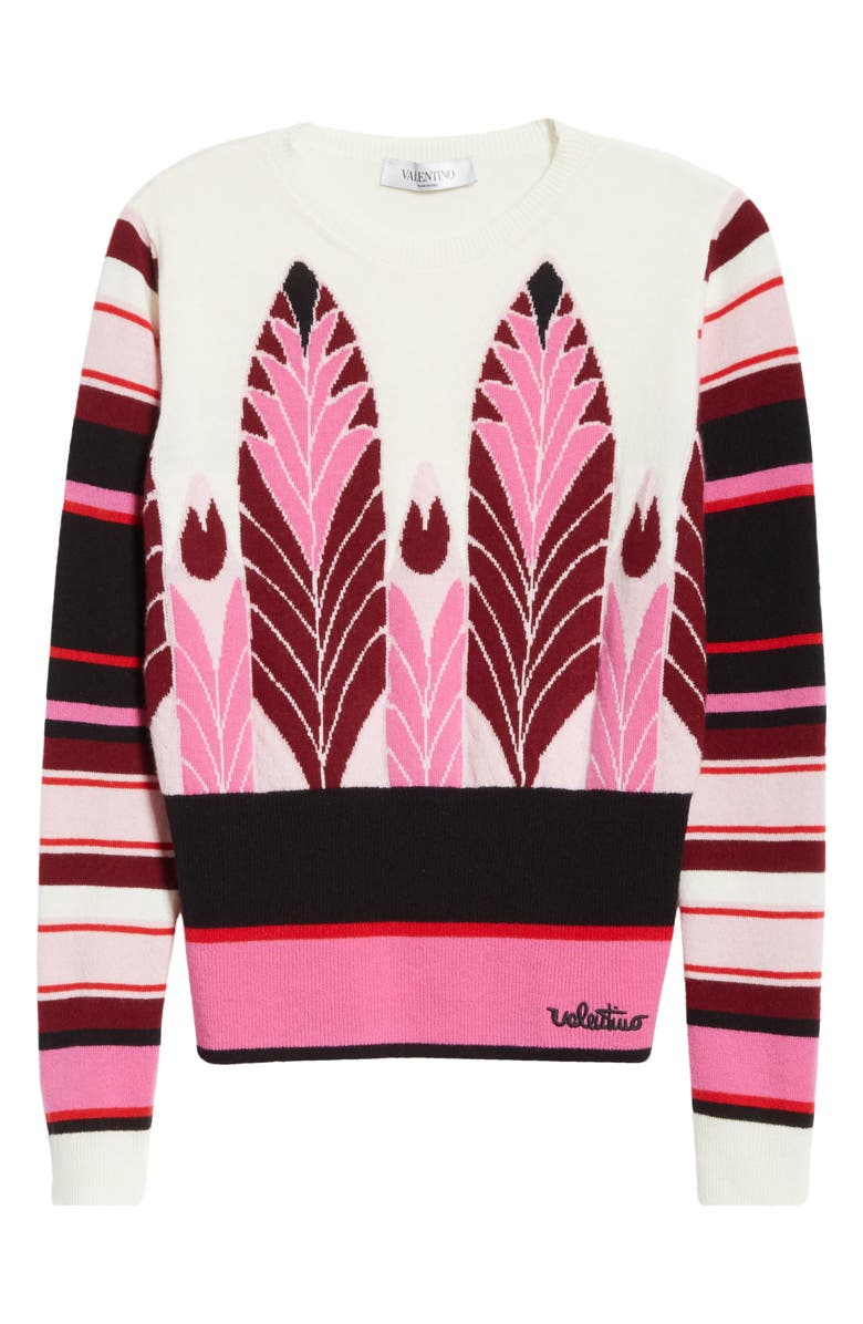 Valentino Feather Intarsia Wool & Cashmere Sweater, Alternate, color, 