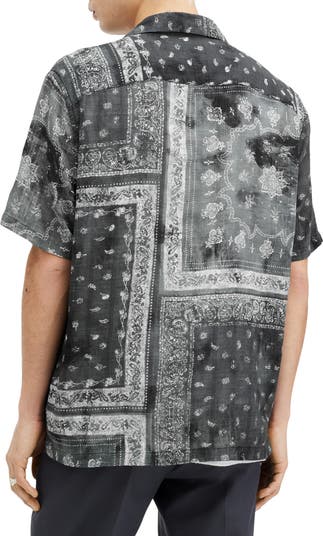 AllSaints Tijuana Bandana Print Short Sleeve Cotton Button
