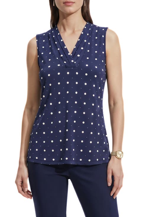 Polka Dot Triple Pleat Sleeveless Top