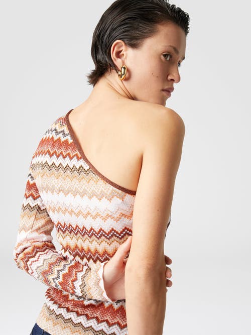 MISSONI MISSONI ONE-SHOULDER TOP WITH SERRATED LAMÉ ZIGZAG PATTERN AND RIBS