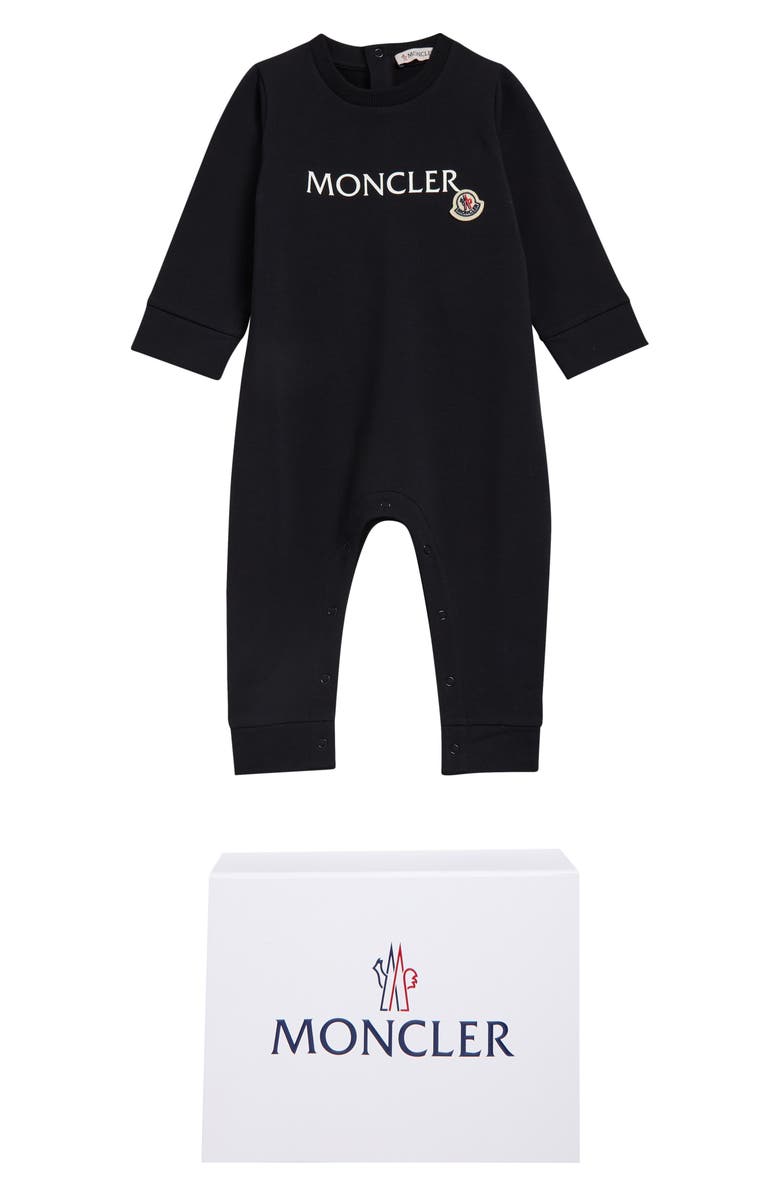 Moncler Stretch Cotton Fleece Romper, Main, color, Navy