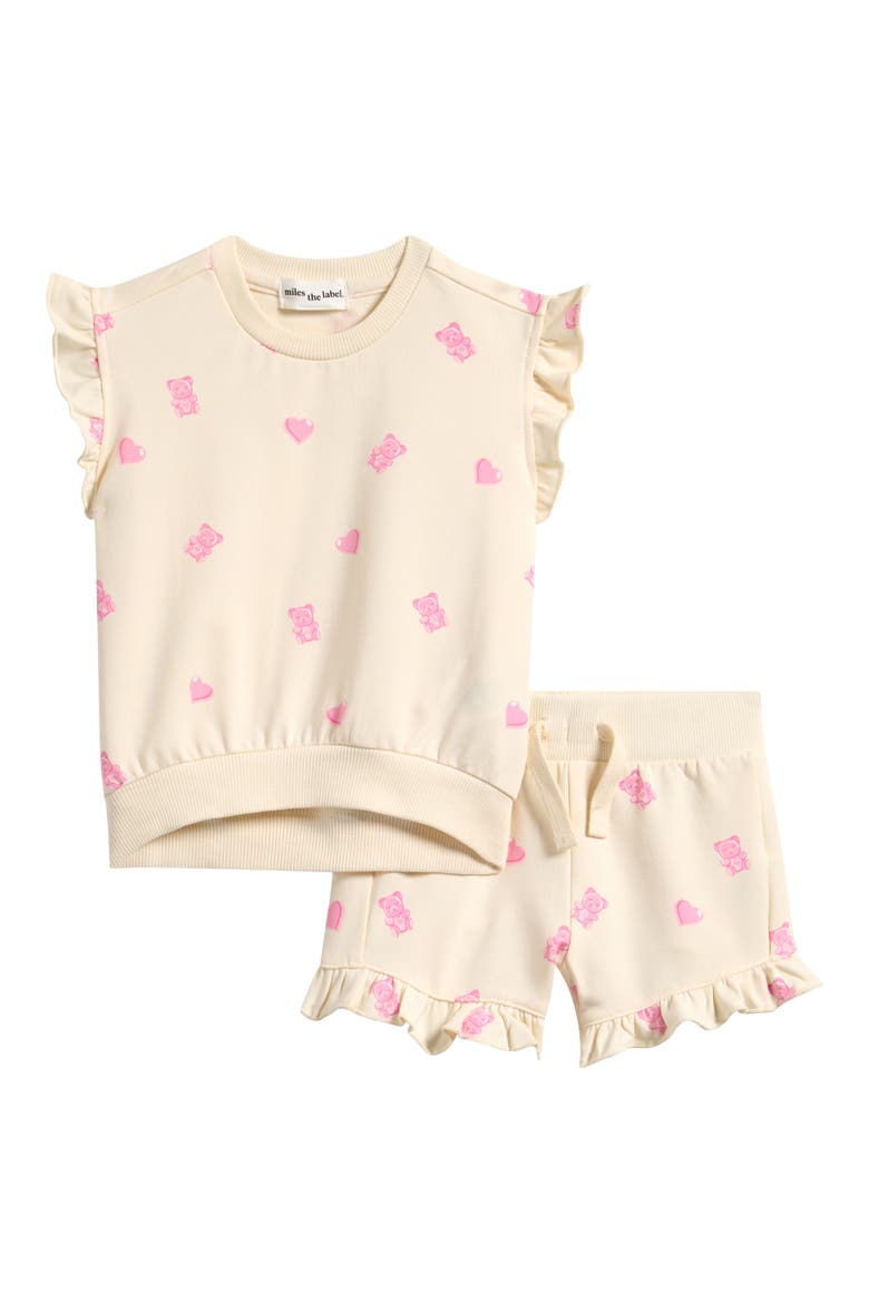 Gummy Bears Ruffle French Terry Sweatshirt & Sweat Shorts Set, Main, color, OWH-OFF WHITE