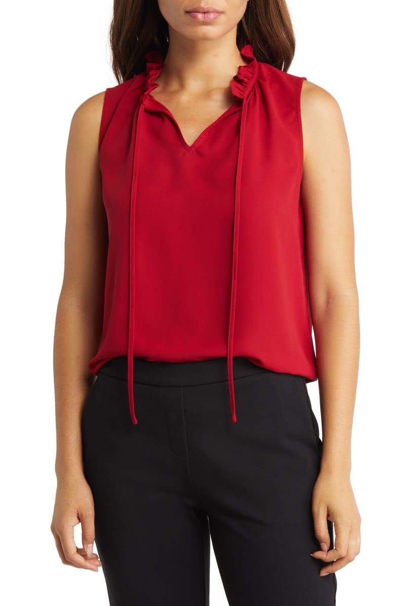 Anne Klein Ruffle Collar Sleeveless Blouse, Main, color, Titan Red
