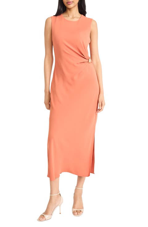 Ruched Side Slit Tank Midi Dress