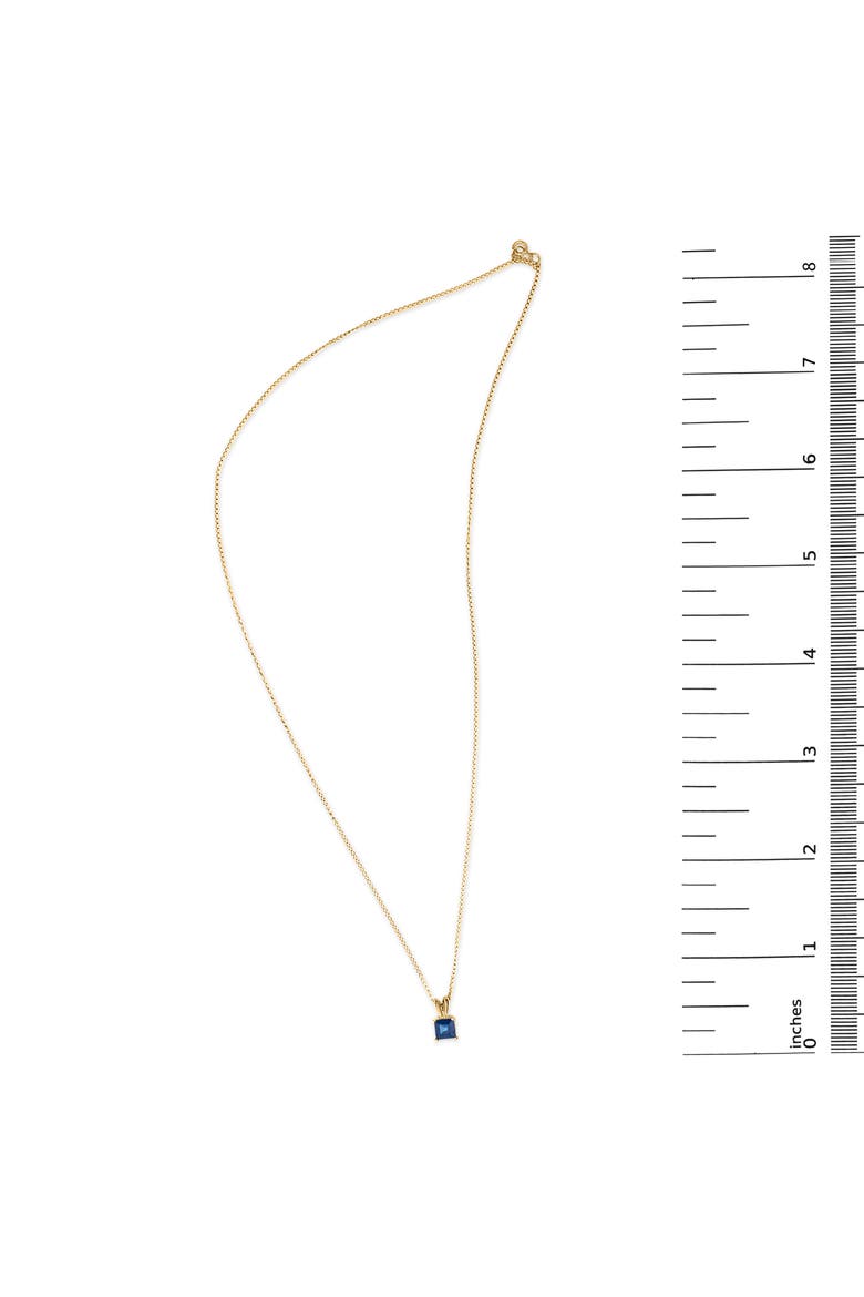 14K Gold 5x5 MM Square Shaped Gemstone Solitaire Pendant Necklace, Alternate, color, Blue Sapphire | Yellow
