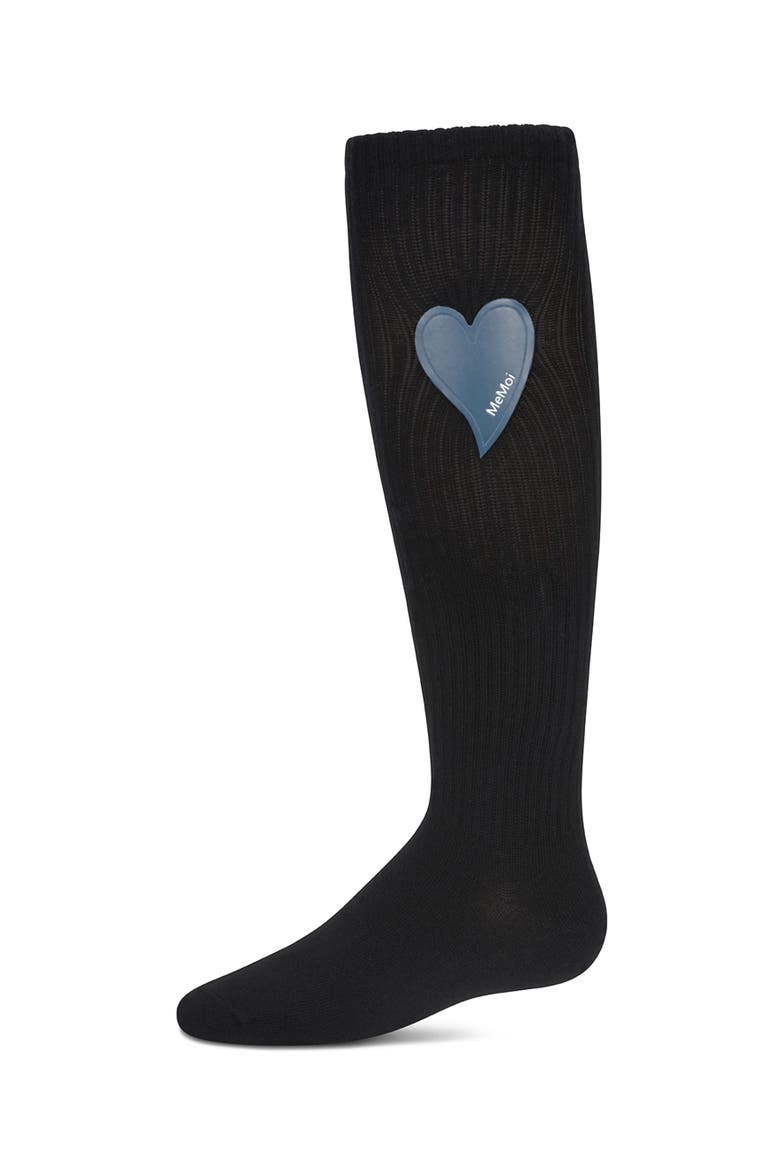 Ribbed Heart Patch Knee Sock, Main, color, Navy