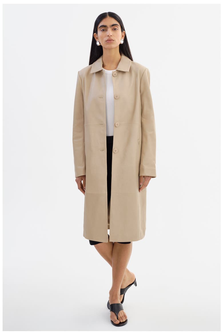BELEN | Longline Leather Coat, Alternate, color, Stone