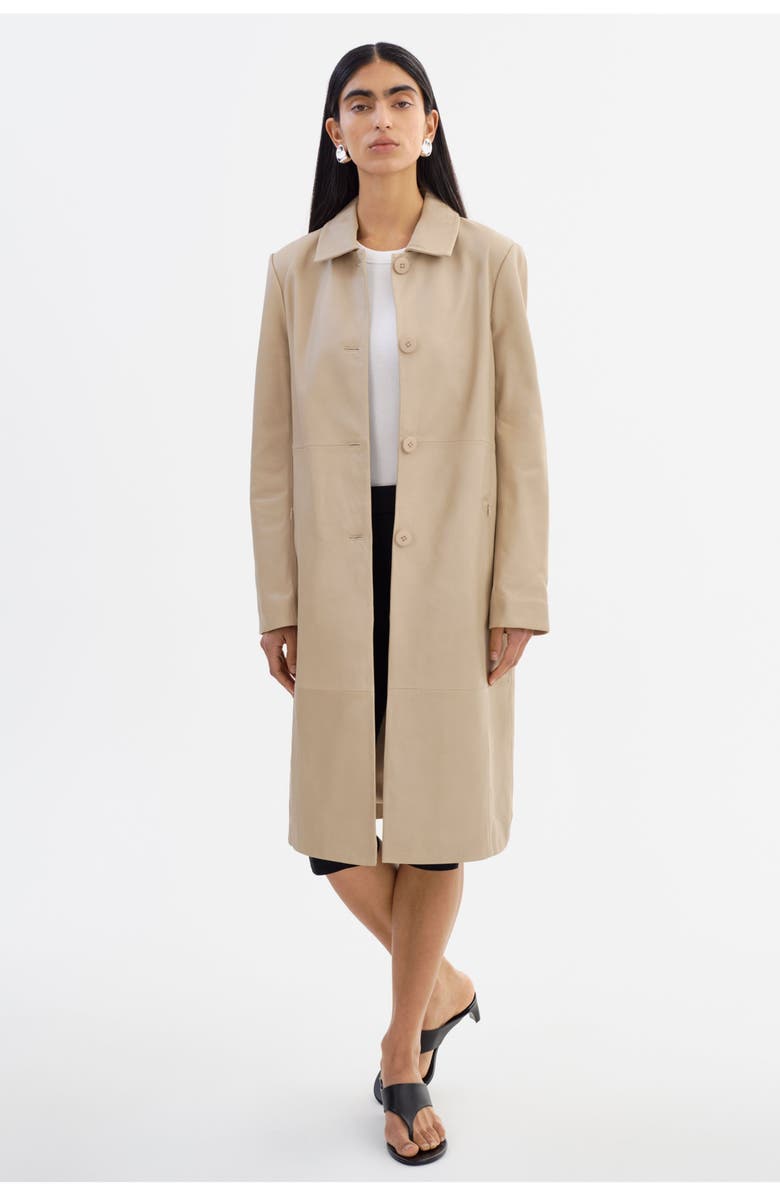 LAMARQUE BELEN | Longline Leather Coat, Alternate, color, Stone
