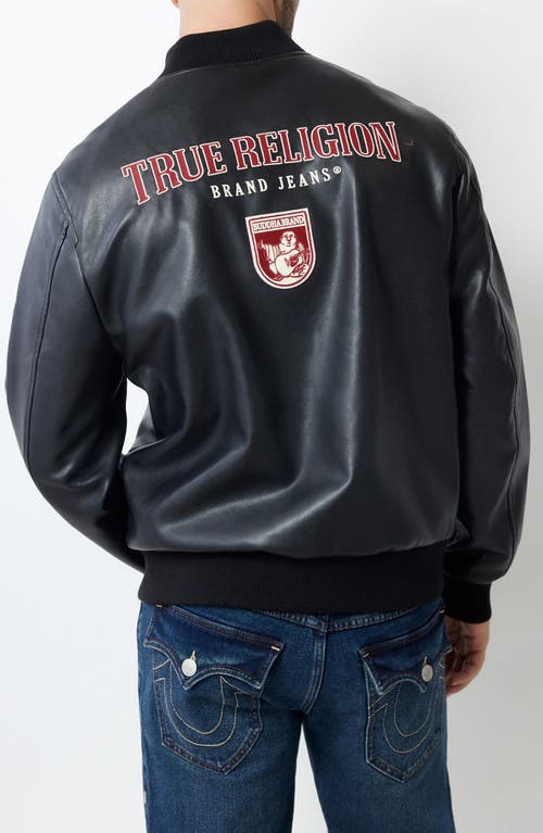 TRUE RELIGION TRUE RELIGION FAUX LEATHER VARSITY JACKET