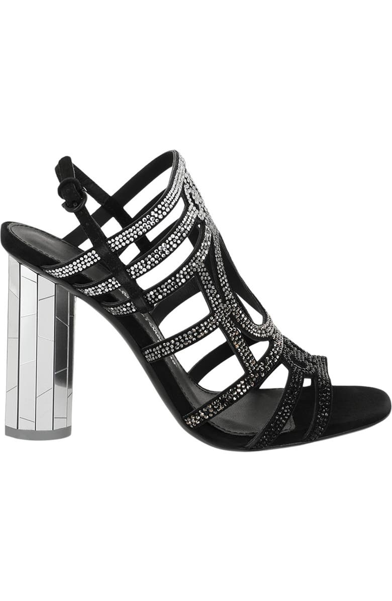 FERRAGAMO Crystal Heel Sandal, Alternate, color, Black