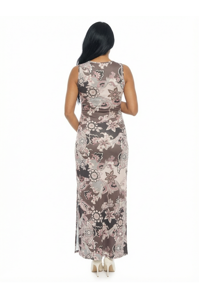 Maternity Paisley Sleeveless Side Slit Bodycon A-Line Maxi Dress, Alternate, color, Brown Multi