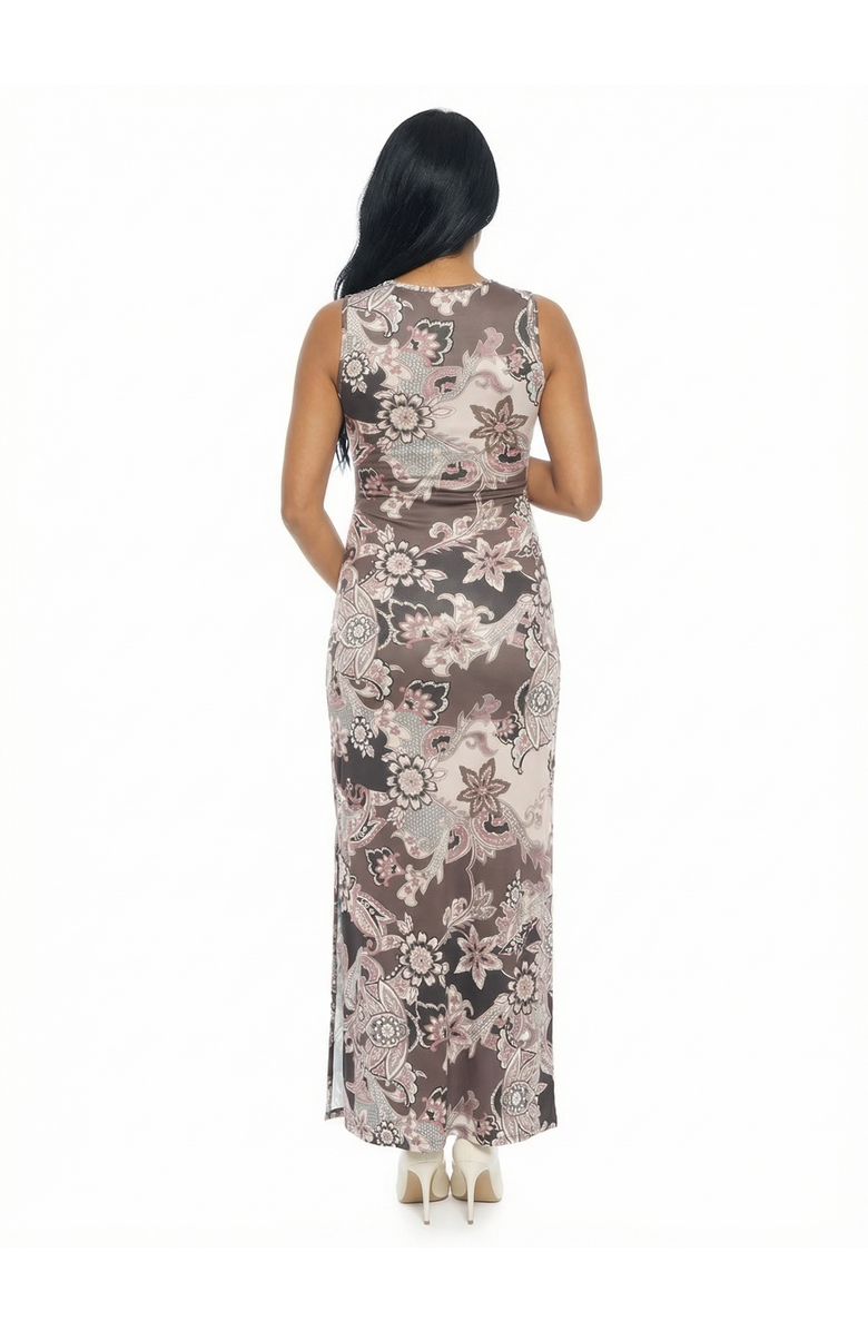 24seven Comfort Apparel Maternity Paisley Sleeveless Side Slit Bodycon A-Line Maxi Dress, Alternate, color, Brown Multi