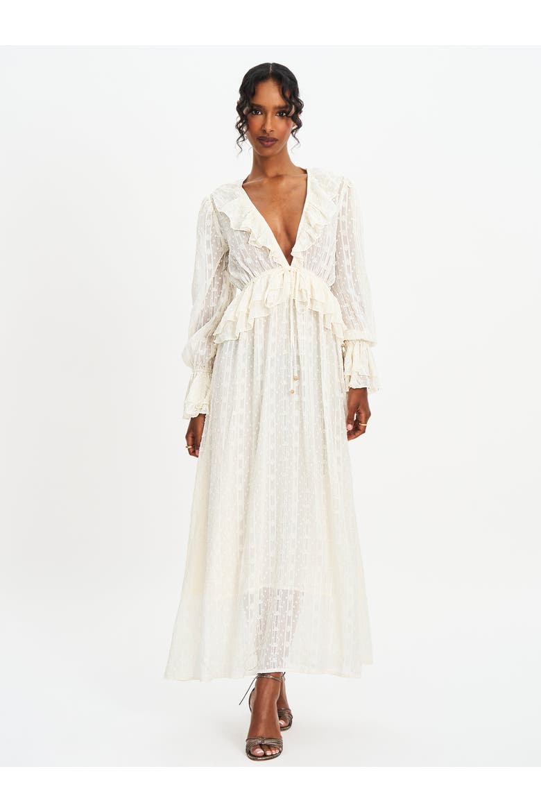 Safiya Jacquard Chiffon Long Sleeve Maxi Dress, Main, color, off white