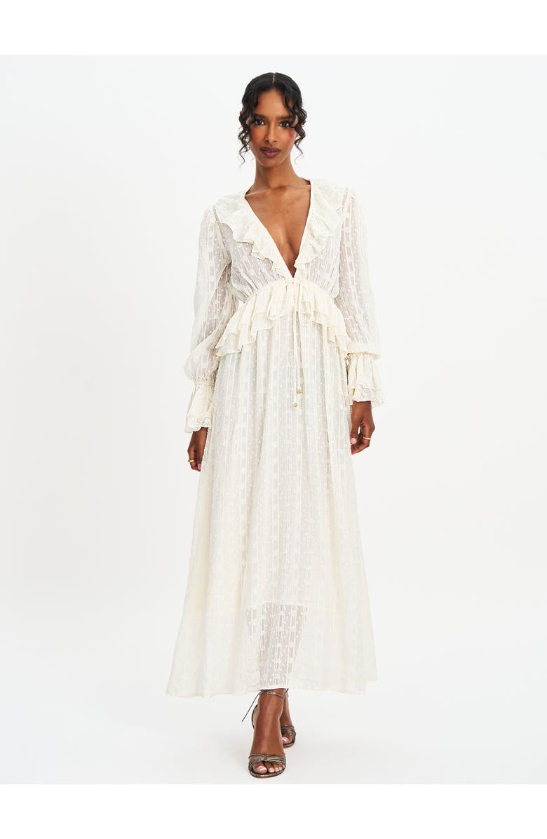 Miss Circle Safiya Jacquard Chiffon Long Sleeve Maxi Dress, Main, color, Off White