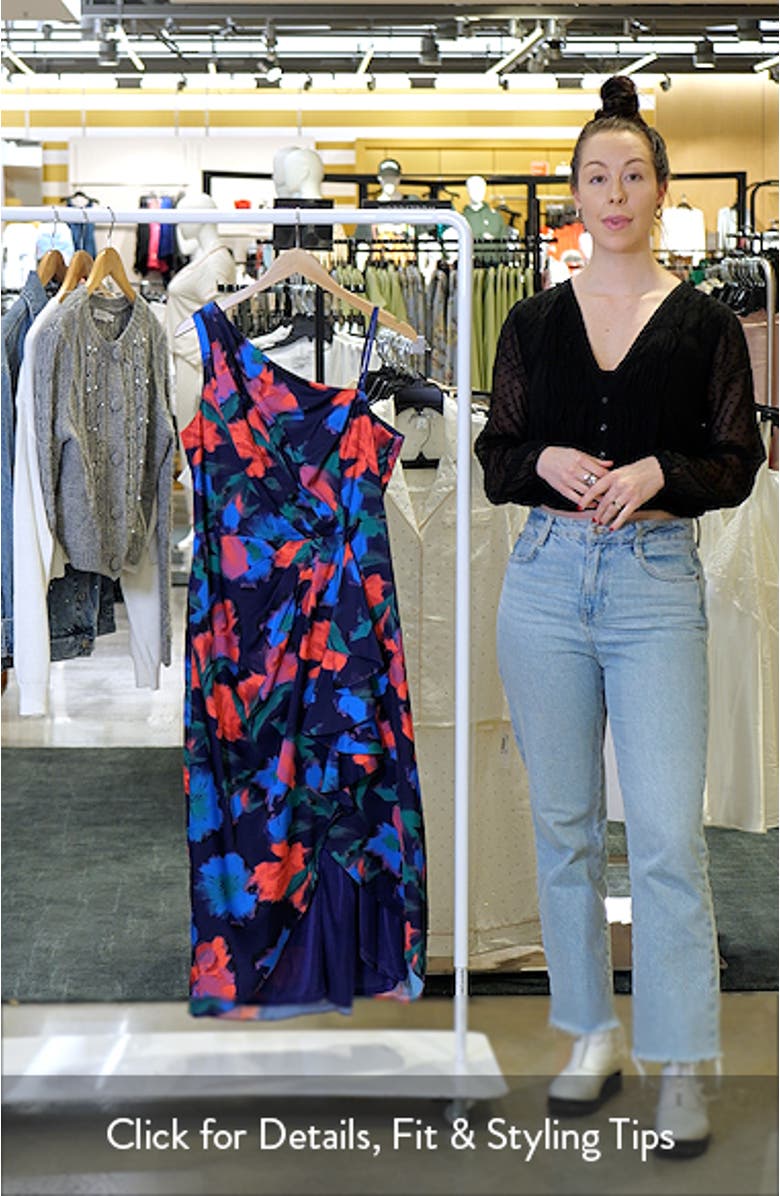 Floral One-Shoulder Satin Sheath Dress, sales video thumbnail