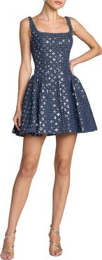 Mac Duggal Sleeveless Sequin Denim Mini Dress