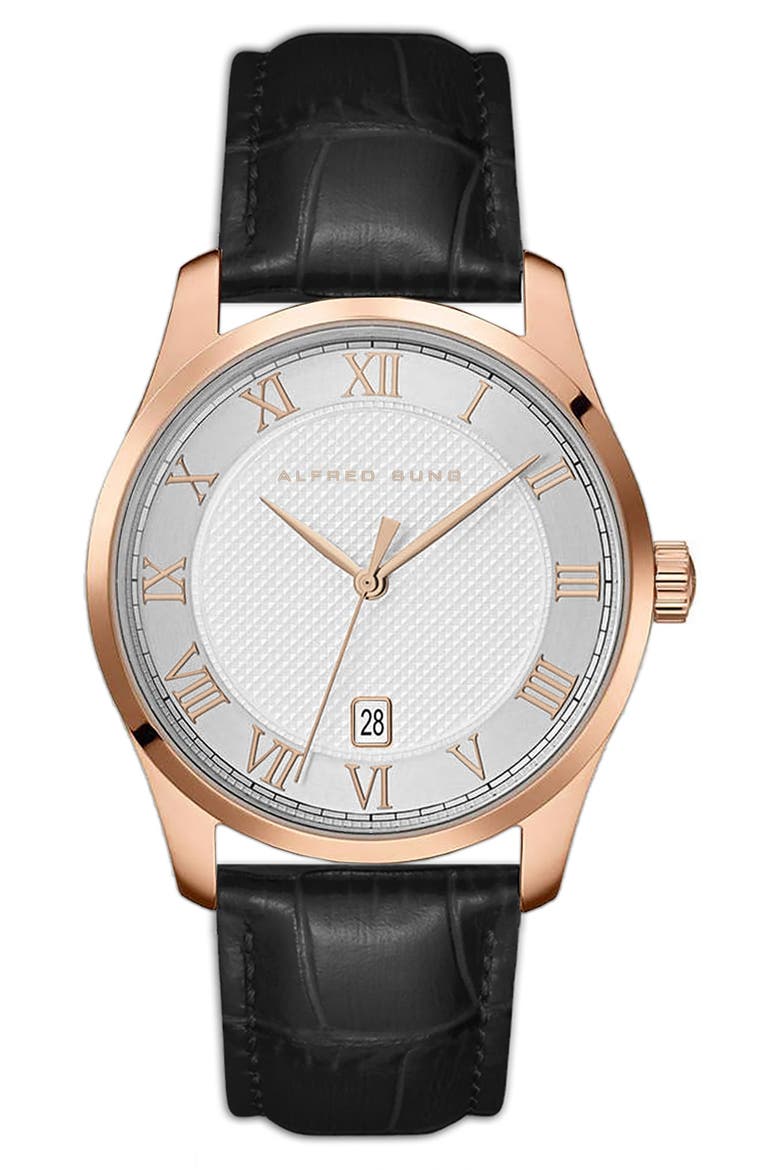 Winslow Leather Strap Watch, 42mm, Main, color, BLACK STRAP/WHITE DIAL