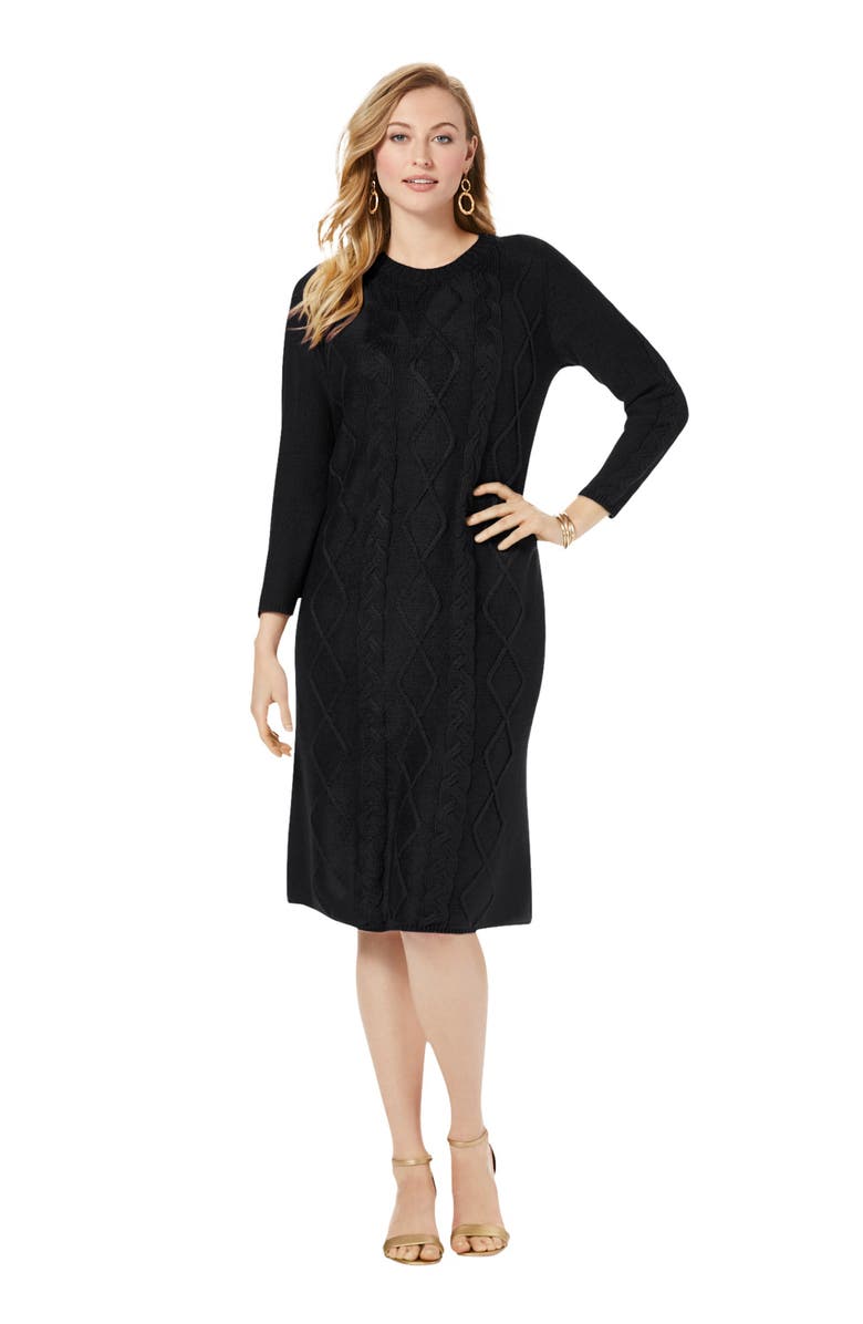 Jessica London Cable Sweater Dress, Main, color, Black