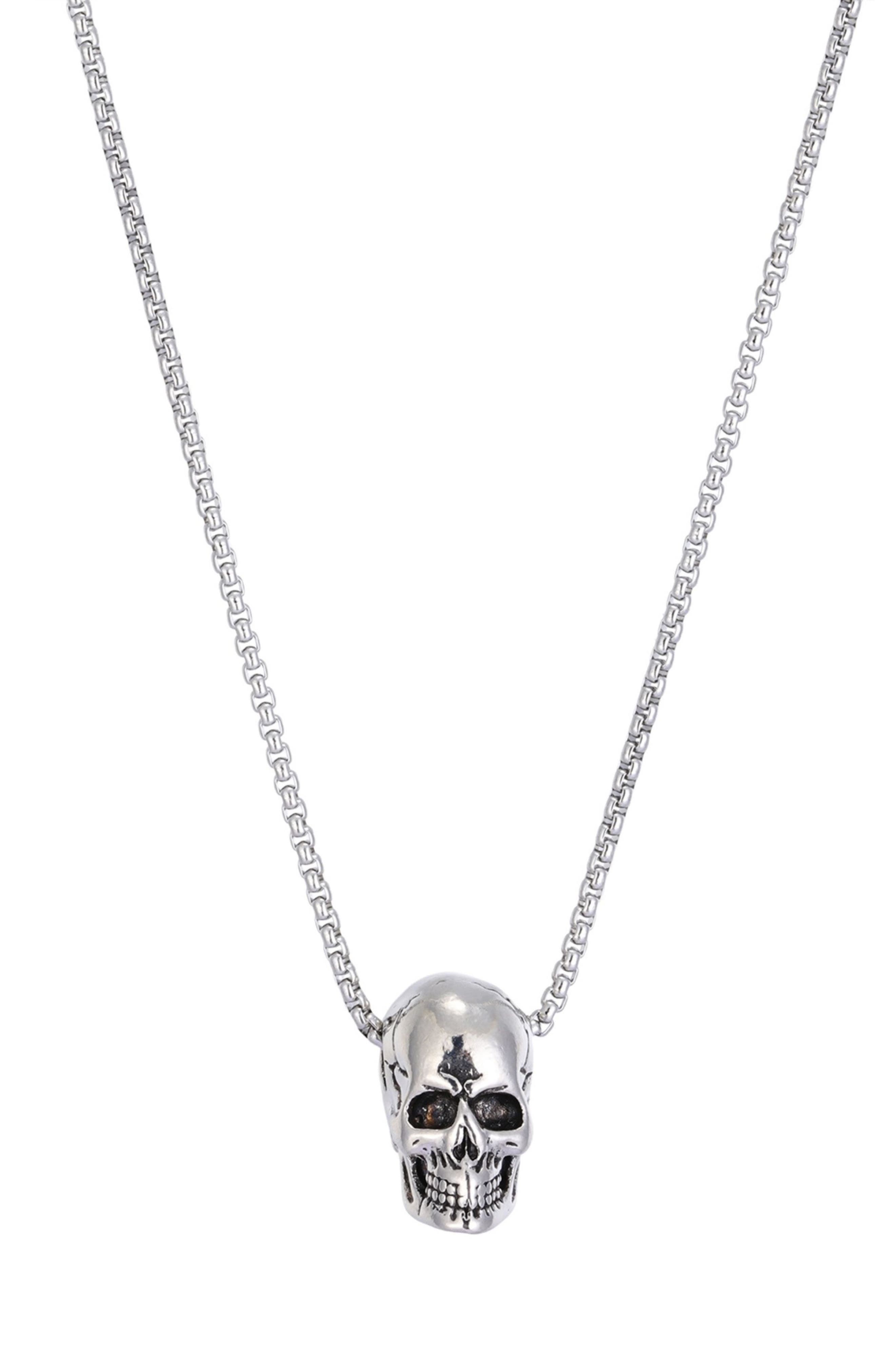 Men's Silver Plated Skull Pendant Necklace