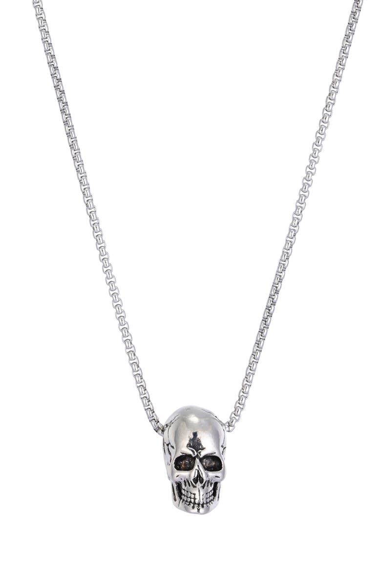 Men's Silver Plated Skull Pendant Necklace, Main, color, SILVER
