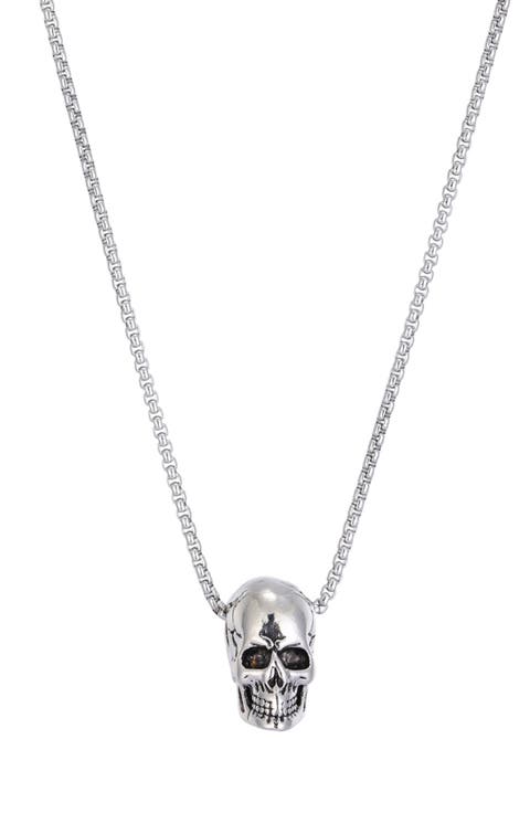 Men's Silver Plated Skull Pendant Necklace